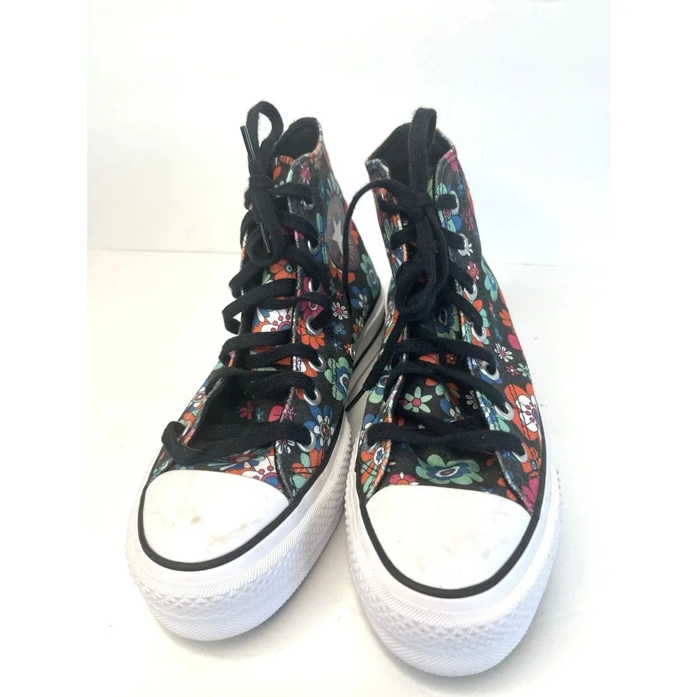 Y2K Black Floral Converse Chuck Taylor All Star‎ Hi Lift Platform Sneaker Size 7